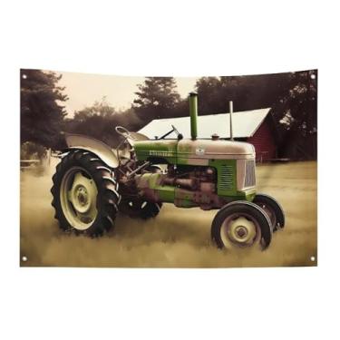 Imagem de Bandeira de fazenda com foto de trator antigo, 89 x 149 cm, sem desbotamento, bandeira de boas-vindas, jardim, quintal, bandeira, decoração de casa, decoração de casa