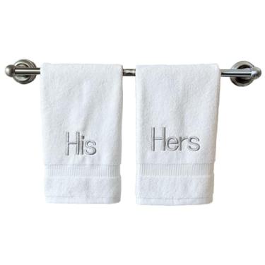 Imagem de Toalhas de mão brancas com monograma para banheiro - Toalha bordada inicial personalizada de qualidade de hotel de luxo para lavabo, spa - Certificado orgânico GOTS - Conjunto de 2 prata para ele e