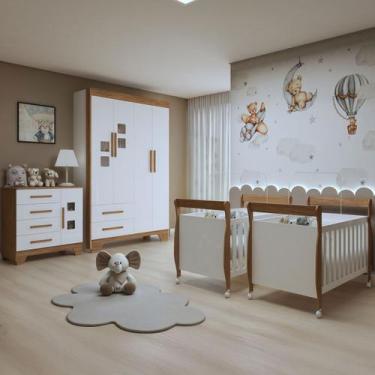 Imagem de Quarto de Bebê Completo Gêmeos 5 Portas 6 Gavetas 100% Mdf Amadeirado/