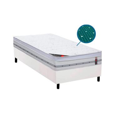Imagem de Cama Box Solteiro: Colchão c/ Vibro Massagem Castor Magnético Gold Star + Base CRC Courano White (88x188)