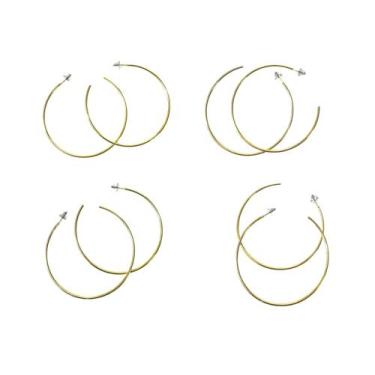 Imagem de Kit 4 Brincos De Argolas bijuteria douradas redonda 6cm - Genérica