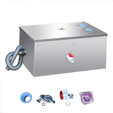 Imagem de Interceptor De Armadilhas De Graxa Comercial, Armadilha De Graxa De Aço Inoxidável Para Restaurt Home Sob A Pia Com 1-3 Entradas De água, Cesta De Filtro De Gaveta, 50x25x25cm