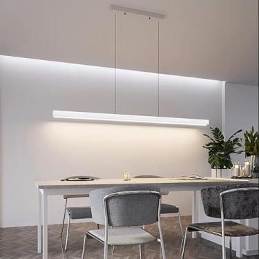 Imagem de Lâmpada Pendente De Iluminação Decorativa Led Linear Moderna Para Ilha De Cozinha, Luz Pendente Regulável Contemporânea, Luminária De Teto Nórdica Para Mesa, White, 80x4.5cm(31x2inch)