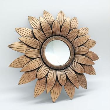 Imagem de MCCXXII Espelhos dourados retrô para parede, pacote com 1. Espelhos redondos. Formato de girassol. Espelhos decorativos. Espelhos de parede para decoração de casa. Molduras de plástico. Espelhos de