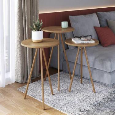 Imagem de Conjunto com 03 Mesas Laterais 35cm Pés Palito Freedom Móvel na Caixa,