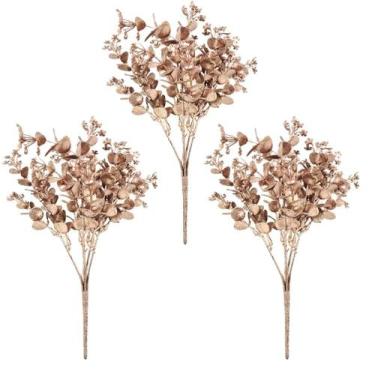 Imagem de Kit 3 Galhos Natal Folhagens Metalizadas Glitter Rosê Gold 30cm - Magi