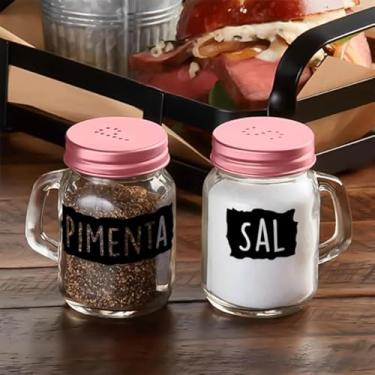 Imagem de Kit 2 Potes Porta Mantimentos Sal e Pimenta Vidro e Inox Rose Gold