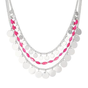 Imagem de Noessla Colar feminino com pingente de contas em camadas com pingentes de disco, bijuteria moderna para festa na praia, Zinco, Sem Pedra Preciosa