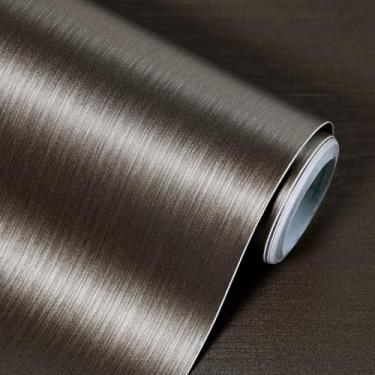 Imagem de Papel de parede marrom escuro descascar e colar 48 cm × 472 pol. Papel de parede texturizado metálico moderno à prova d'água vinil autoadesivo removível DIY decoração papel de parede para quarto