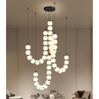 Imagem de Lustres modernos com luz LED regulável, bolas de acrílico, iluminação pendente de teto para sala de estar, sala de jantar, quarto, luzes suspensas ajustáveis, lâmpada preta de 90 watts