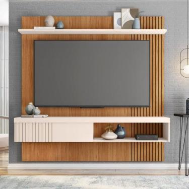Imagem de Painel TV 65 Pol 180cm Bancada Suspensa Ripado Luana Freijó/Off White 