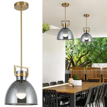 Imagem de Luz pendente operada por bateria, luz de teto de vidro com lâmpadas recarregáveis, controle remoto, 9 modos de cores, regulável, cozinha, ilha, quarto, sala de jantar (cinza)