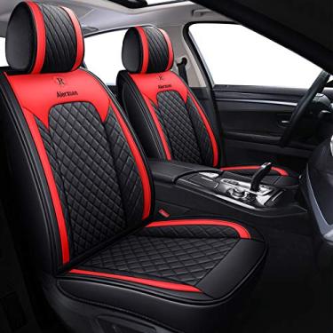 Imagem de Aierxuan 5 capas de assento de carro completo com couro à prova d'água, protetores de assento, almofada dividida banco universal para caminhões SUV (conjunto completo, preto-vermelho)