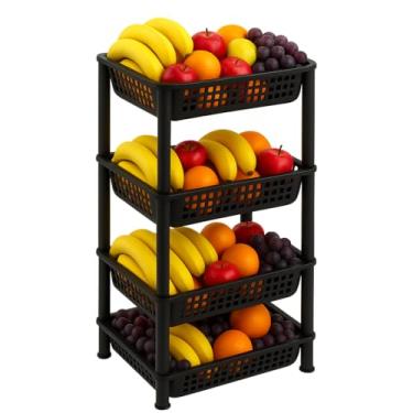 Imagem de Fruteira Organizadora de Chão 4 Andares Em Plástico Multiuso (Preto)