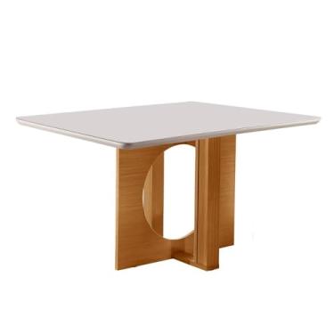 Imagem de Mesa de Jantar Firenze 120x80 cm Retangular com Vidro Castanho Cinamomo/off White