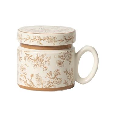 Imagem de Jardim Arte Copo Cerâmica, Canecas Café com Flores Pintadas, Canecas Chá com Tampa, Caneca Bebida & Caneca Água, para Escritório, Microondas Segurança, Bebidas Quentes e Frias (Rosa)