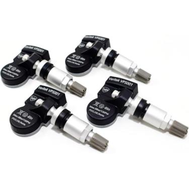 Imagem de Conjunto de 4 sensores de pressão de pneu MAX MXSA001 TPMS 433 mhz para BMW substitui 36106872803 36106872774 36106887147 c/ haste de válvula de alumínio prata de reposição
