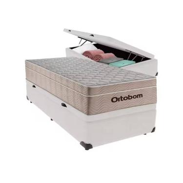 Imagem de Cama Box Baú Solteiro Branco Colchão Molas Ensacadas Airtech Spring 88x188 - Ortobom