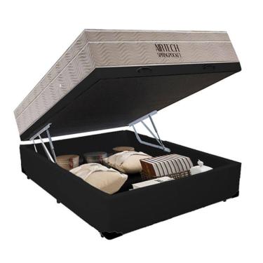Imagem de Cama Baú Casal Preto Colchão Molas Ensacadas Airtech Spring 138x188 - Ortobom
