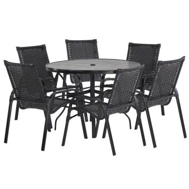 Imagem de 6 Cadeiras E Mesa 100cm Tampo Ripado Alumínio Piscina Jardim Pedra Ferro