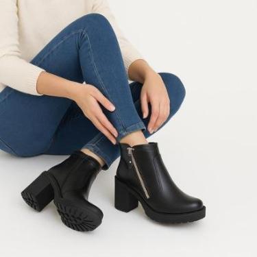 Imagem de Bota Feminina Cano Curto Salto Alto Ziper Lateral Confortavel Preta-Feminino