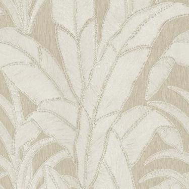 Imagem de Papel De Parede 10m Adesivo Linho Palmeira Bege Folhagem