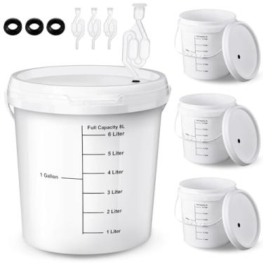 Imagem de Ziliny Balde de fermentação branco de 4 peças com ilhós de ar de bolha dupla tampa fermentador de vinho fermentador kit de fermentação para cerveja doméstica vinho hidromel outras bebidas fermentadas