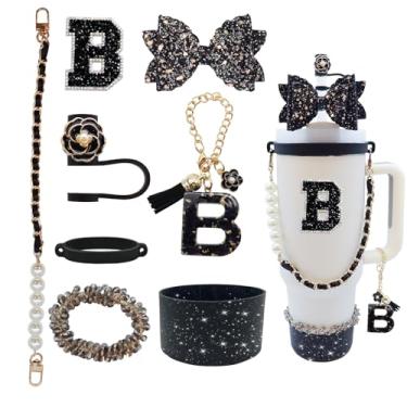 Imagem de Conjunto de acessórios de copo de 8 peças para copo Stanley de 30 e 1,162 g com alça, incluindo topo de palha, bota, alça de alça de garrafa de água, decoração de arco de palha, pulseiras, pingente de