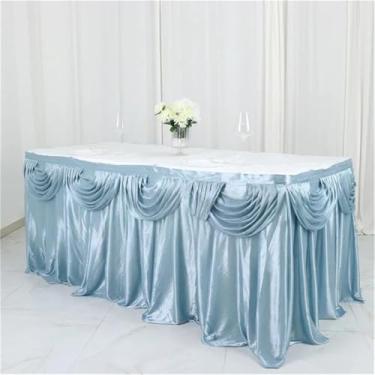 Imagem de Saia de mesa de seda prateada de 3 metros, inclui cortina, toalha de mesa para banquete, saia para festa de casamento, azul-celeste, 3 metros, 3 m de comprimento