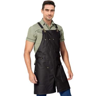 Imagem de Under NY Sky Avental Couro Legítimo - Alças Cruzadas - Barbeiro, Barman, Chef, Restaurante, Salão - Preto