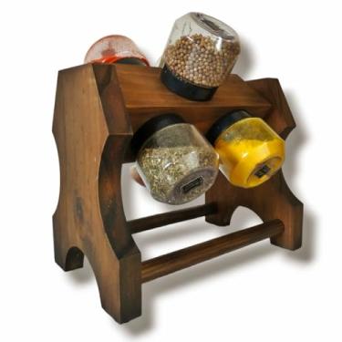 Imagem de Porta Tempero de Madeira 06 Potes Giratório Casa Decoração
