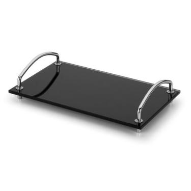 Imagem de Bandeja de Bancada Preta Lavabo Decorativa 25cm Vidro Forma, Cromado