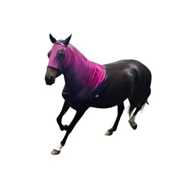 Imagem de Capuz de cavalo com zíper, elastano elástico para proteção de crina, capa de capuz respirável para preparação de espetáculos, protetor de tranças, cuidados elegantes sob o uso do cobertor, protetores