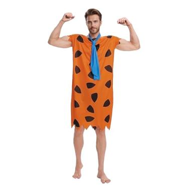 Imagem de QJWBZ Fantasia masculina de homem das cavernas para adulto: fantasia masculina para cosplay de Halloween, roupa túnica laranja (GG)