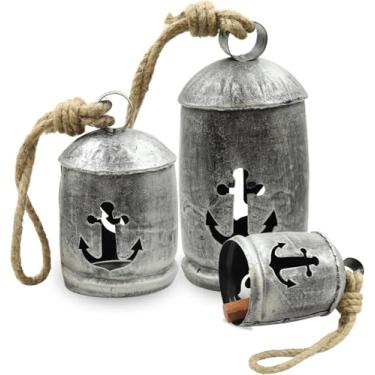 Imagem de Conjunto de 3 sinos rústicos dourados feitos à mão com corda de juta - perfeito para adicionar um toque de elegância vintage à decoração da sua casa, espaços internos ou externos, rústico pendurado