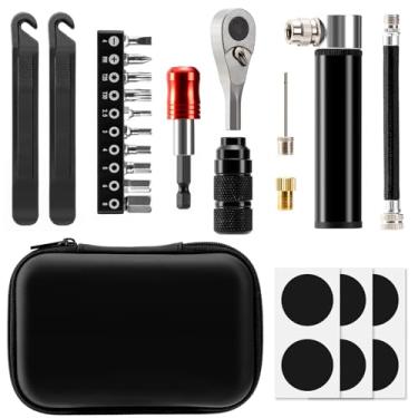 Imagem de WINFAVO Kit de ferramentas de reparo de bicicleta com mini bomba e 10 brocas magnéticas - Multiferramenta de liga para bicicleta, MTB, ciclismo de estrada - conjunto de ferramentas multifuncionais