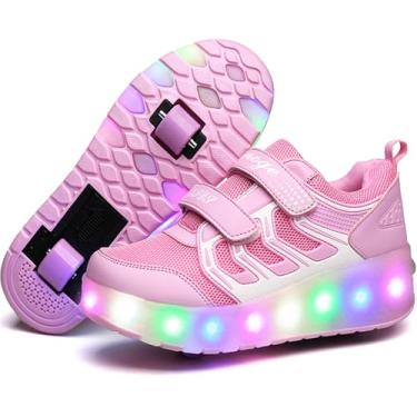 Imagem de Ufatansy tênis de carregamento USB tênis de rolo para meninas tênis de skate para meninos e crianças LED, tênis de roda, tênis, rodas para crianças, melhores presentes, Double Wheel Pink, 3 Little Kid