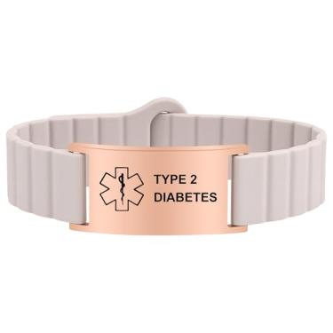 Imagem de Pulseira de alerta médico para mulheres e homens, pulseira de identificação de alerta médico ajustável à prova d'água para marcapasso de epilepsia diabética D.N.R, Adjustable Size, Silicone Aço