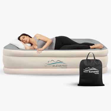 Imagem de RestElevated Colchão de ar queen size luxuoso com bomba embutida | Altura elevada de 50,8 cm com suporte de feixe de bobina | Cama de ar inflável ajustável | Para casa, convidados e acampamento