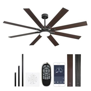 Imagem de Ventilador de teto inteligente de 72 polegadas com luz – controle de aplicativo/interruptor de parede/remoto, alta velocidade 6000 CFM, motor reversível silencioso, design industrial de 8 lâminas