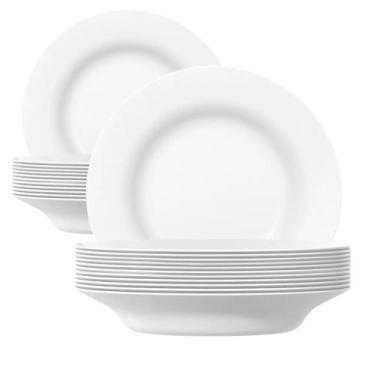 Imagem de Kit c/24 Pratos Opaline Menu Fundo 23cm Vidro Branco Nadir - Nadir Fig