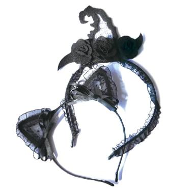 Imagem de Halloween Headbands for Women 2 Pack Witch Hat, Halloween Headband Hair Accessories Cat Ears, Black Lace Bows Spider Ghost Pumpkin Hair Band Headpiece for Women Girls