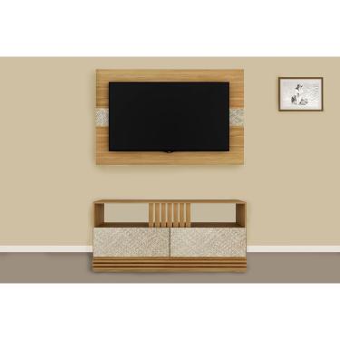 Imagem de Estante p/ Sala até 50 Pol PA2913/R1479 c/ 2 Gavetas 136x88cm Natural/Palha - Tecno Mobili