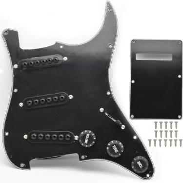 Imagem de SoulDiM Captador de bobina única pré-cabeado SSS com parafusos grandes ajustáveis para guitarra elétrica para acessórios de guitarra Fender Strandard Straocaster (preto)