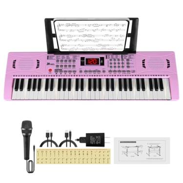 Imagem de Teclado de piano elétrico, teclado digital de 61 teclas para piano com alto-falante e suporte para partituras, presente para crianças iniciantes na educação infantil, rosa