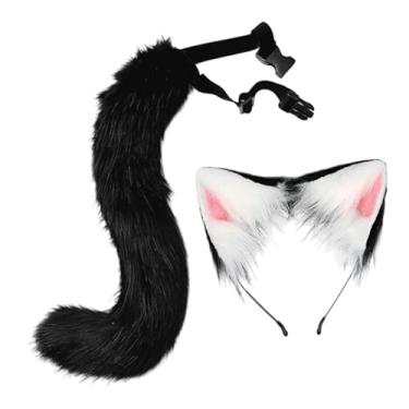 Imagem de oshhni Conjunto de orelhas e rabo de gato e, faixa de cabeça para festa de carnaval baile de máscaras, Preto