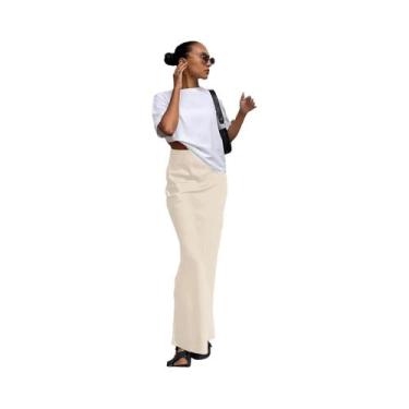 Imagem de Saia Midi De Cintura Alta Em Cetim Para Mulheres 2024 Moda Elegante Ve