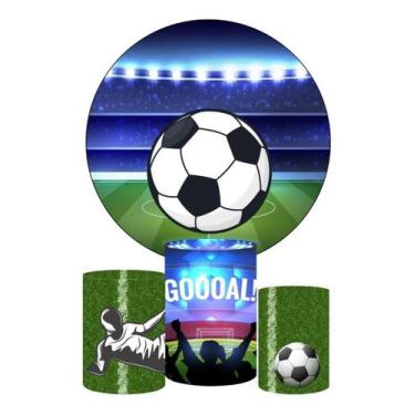 Imagem de Trio Capa Cilindro + Painel Redondo Futebol 1,50m Tecido - DECORANDO E