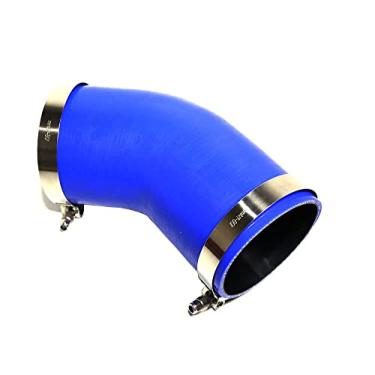 Imagem de TMKOOL Mangueira de silicone acoplador de cotovelo de 45 graus de diâmetro reforçado de 9,5 cm com parafuso T braçadeira de aço inoxidável (9,5 cm azul)