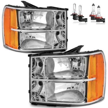 Imagem de ROADEAL Faróis com lâmpadas para 2007-2013 GMC Sierra 1500/2007-2014 Sierra 2500 HD 3500 HD halogêneo substituição do lado do motorista e do passageiro